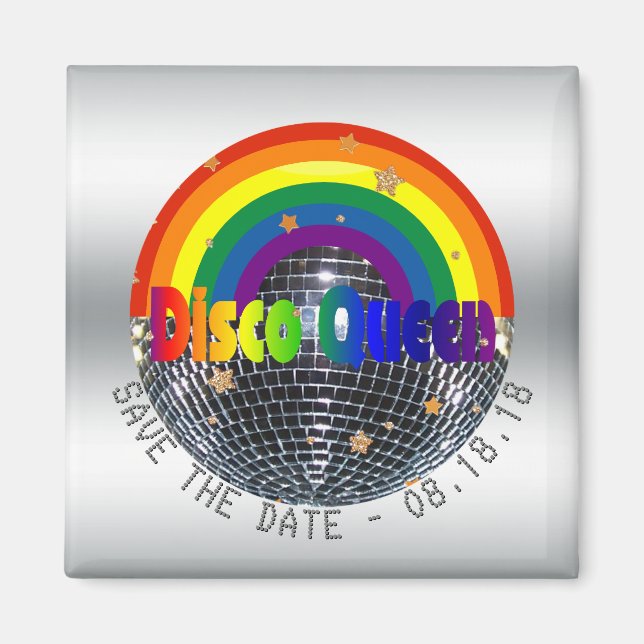 Save the Date Disco Queen Retro Rainbow Party Magnet (Vorne)