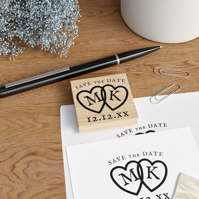 Save the Date DIY Wedding Monogram Kautschuk Brief Gummistempel (Add your initials and wedding date to this rustic entwined hearts Save the Date rubber stamp)