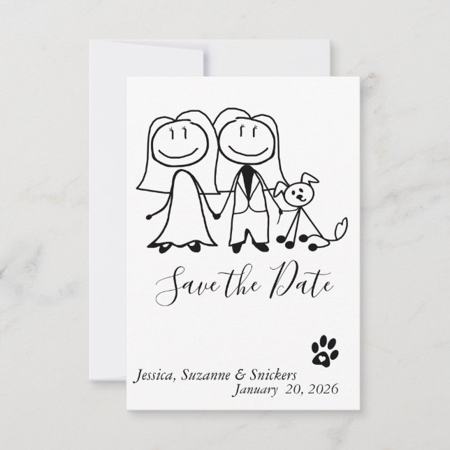 Save the Date Dog Brides Doodle Figures (Vorderseite)