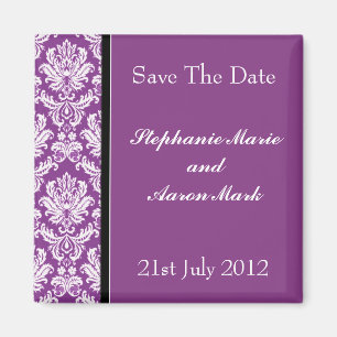 Save the Date - Dunkle Lila Classic Damask Magnet