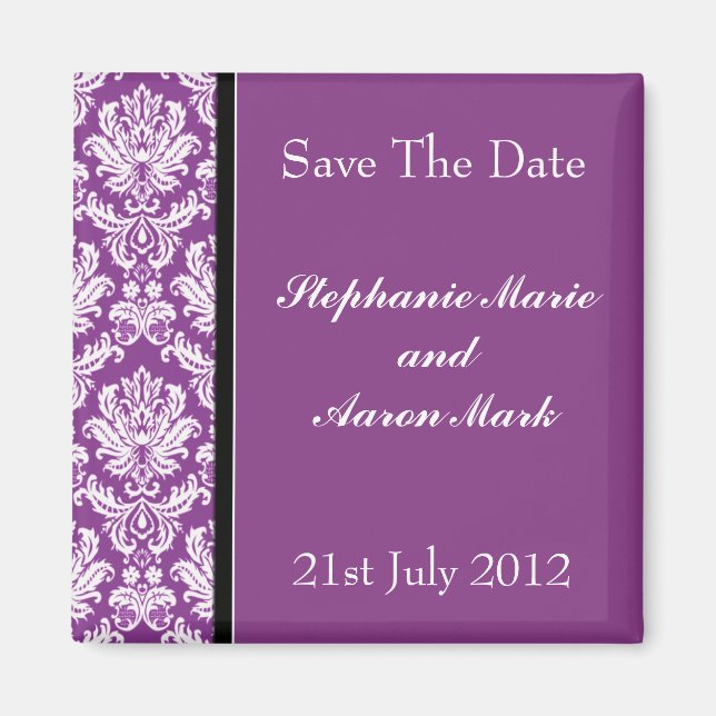 Save the Date - Dunkle Lila Classic Damask Magnet (Vorne)