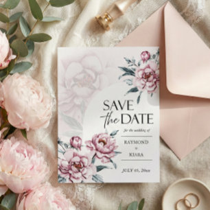 Save The Date - Dusky Pink Pfingstrosen-Hochzeitse Postkarte