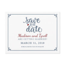 "Save the Date" - Dusty Blue & Dark Red