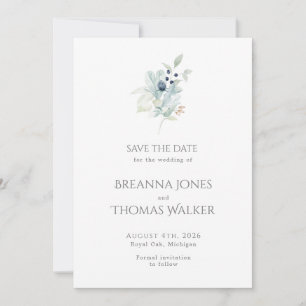 Save the Date   Dusty Blue Floral Design Einladung