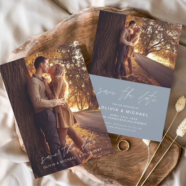 Save the Date Dusty Blue Handwriting Wedding (Von Creator hochgeladen)