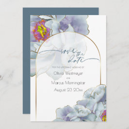 Save The Date | Dusty Blue und Lilac Exotic Floral Einladung