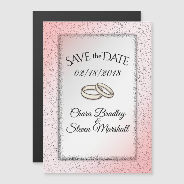 Save the Date Dusty Rose Glitzer Wedding Magneteinladung (Vorne/Hinten)