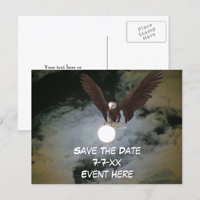 Save The Date Eagle Full Moon  Ankündigungspostkarte (Vorne/Hinten)