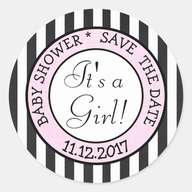 Save the Date ein Girl-Baby-Aufkleber Runder Aufkleber (Vorderseite)