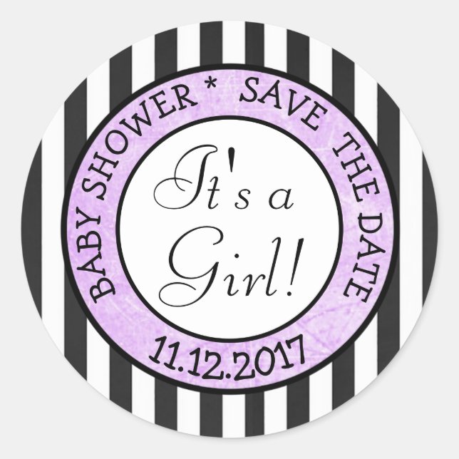 Save the Date ein Girl-Baby-Aufkleber Runder Aufkleber (Vorderseite)