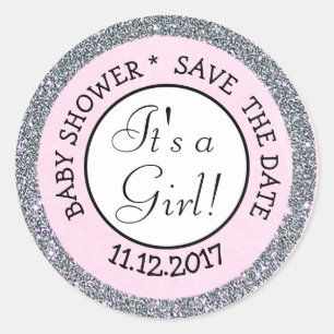 Save the Date ein Girl-Baby-Aufkleber Runder Aufkleber