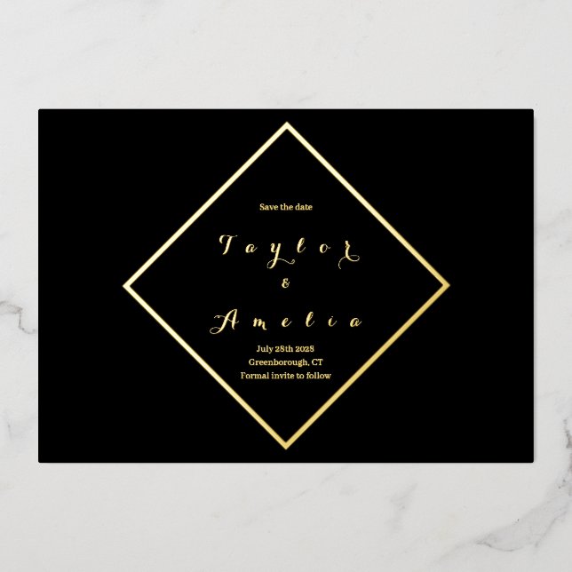 Save the Date Einfache Elegante Black Real Gold Folieneinladung (Vorderseite)