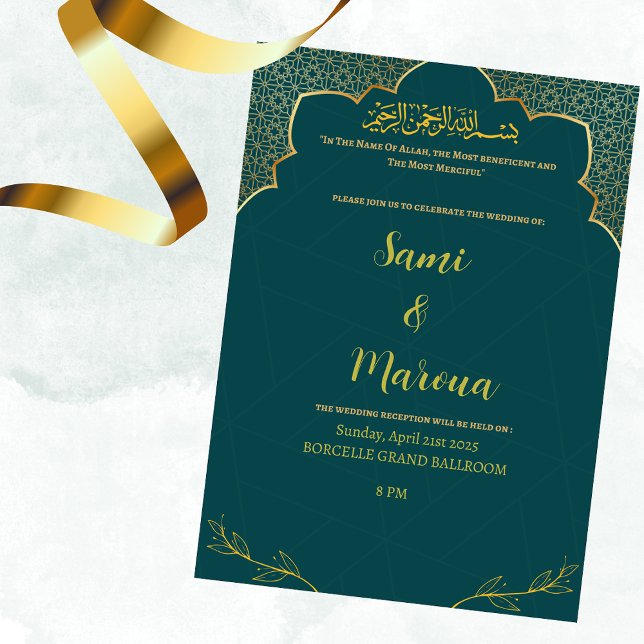 Save the Date einfache Green und Gold-Karte (Von Creator hochgeladen)