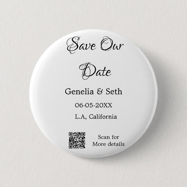 Save the Date einfache minimale QR-Scan-Codedetail Button (Vorderseite)