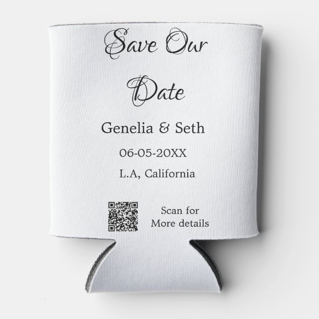 Save the Date einfache minimale QR-Scan-Codedetail Dosenkühler (Vorderseite)