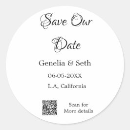 Save the Date einfache minimale QR-Scan-Codedetail Runder Aufkleber