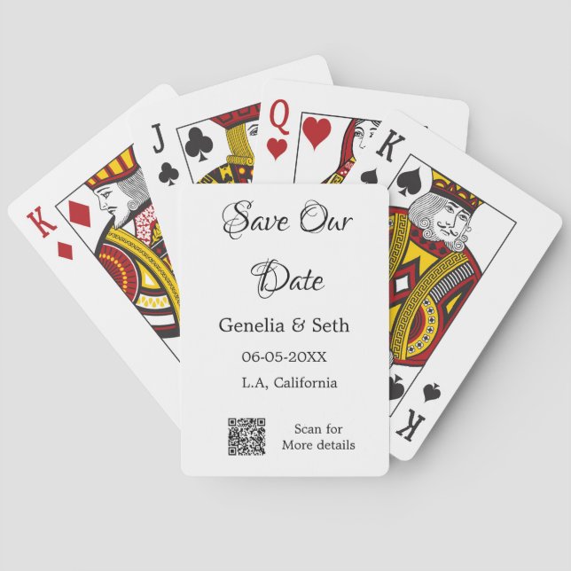 Save the Date einfache minimale QR-Scan-Codedetail Spielkarten (Rückseite)
