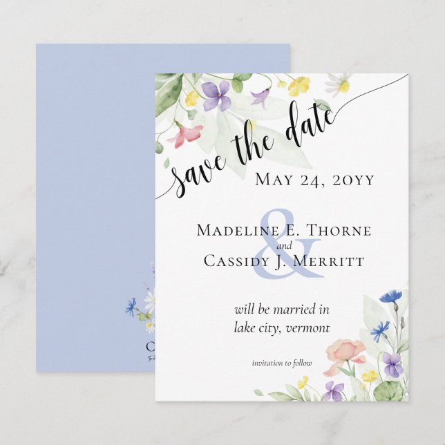 Save the Date Einfache Wildblume Hochzeit Einladung (Vorne/Hinten)