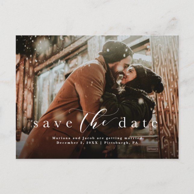 Save the Date einfaches Skript-Foto Ankündigungspostkarte (Vorderseite)