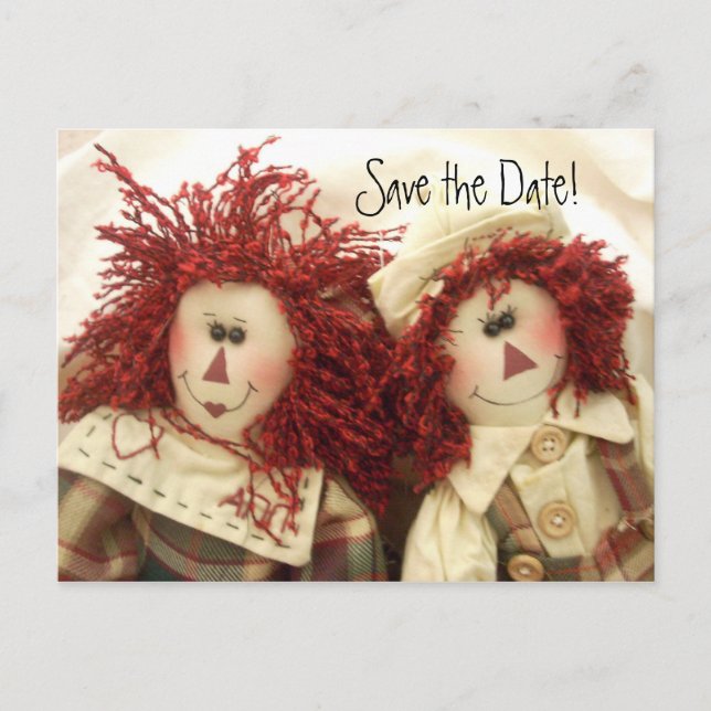 Save the Date Einladung Poastcards Raggedy Dolls (Vorderseite)
