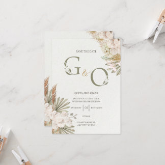 Save the Date Einladung von Grün- und Goldblumen