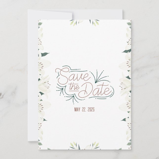 Save the Date Einladung von White Lily Watercolor (Vorderseite)