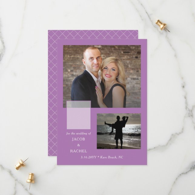 Save the Date Elegant 2-Foto Lavender Wedding (Vorderseite/Rückseite Beispiel)