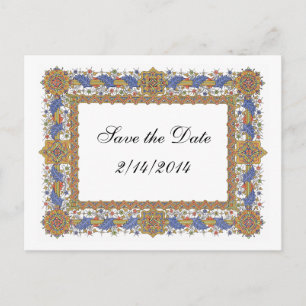 Save the Date elegant Barock Blue Gold Custom Ankündigungspostkarte