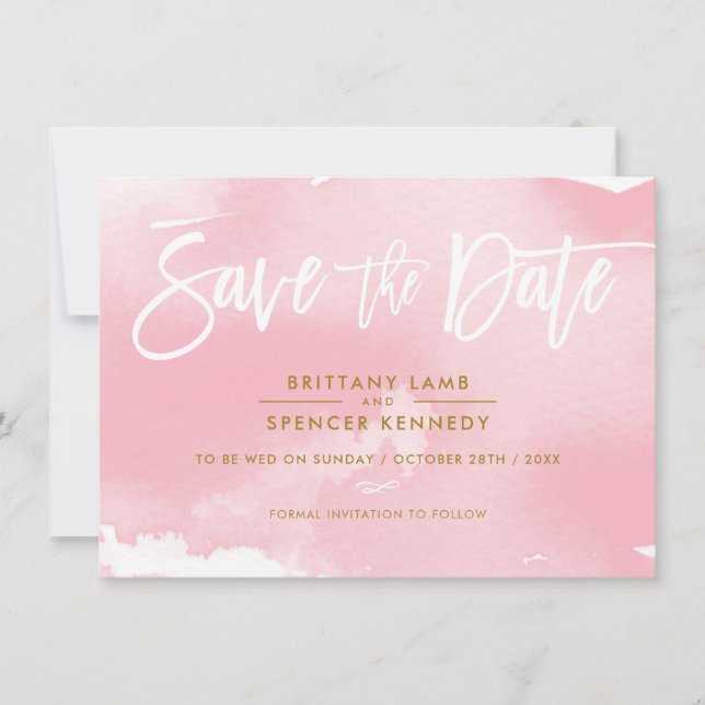 SAVE THE DATE elegant gedämpfte rosa Wasserfarbe (Vorderseite)