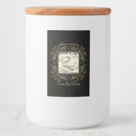 Save the Date Elegant Gold Foil Dots Script Lebensmitteletikett