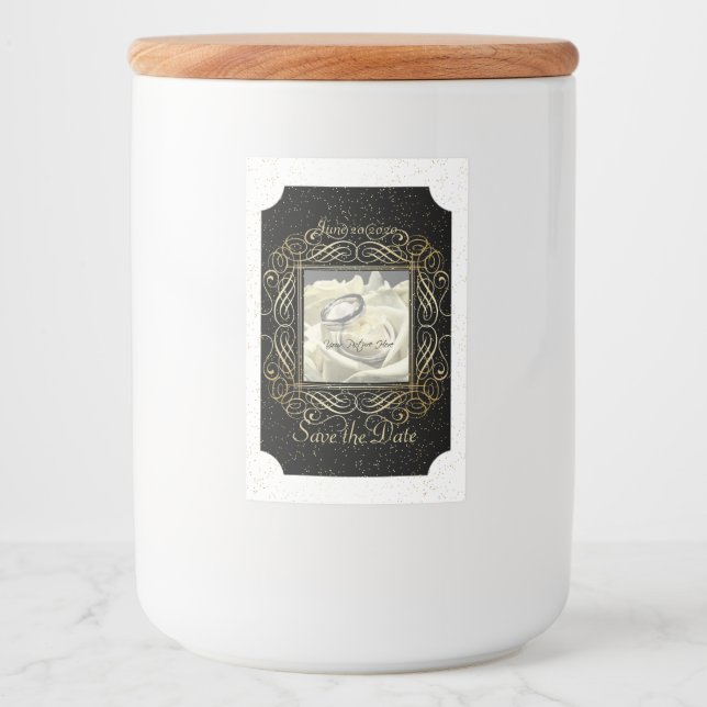 Save the Date Elegant Gold Foil Dots Script Ticket Lebensmitteletikett (Vorderseite)