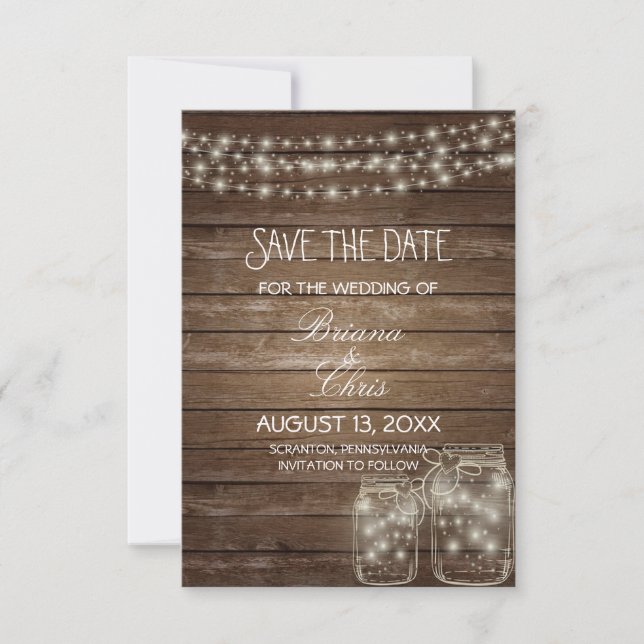 Save the Date elegant Rustic Mason Jar Lights (Vorderseite)