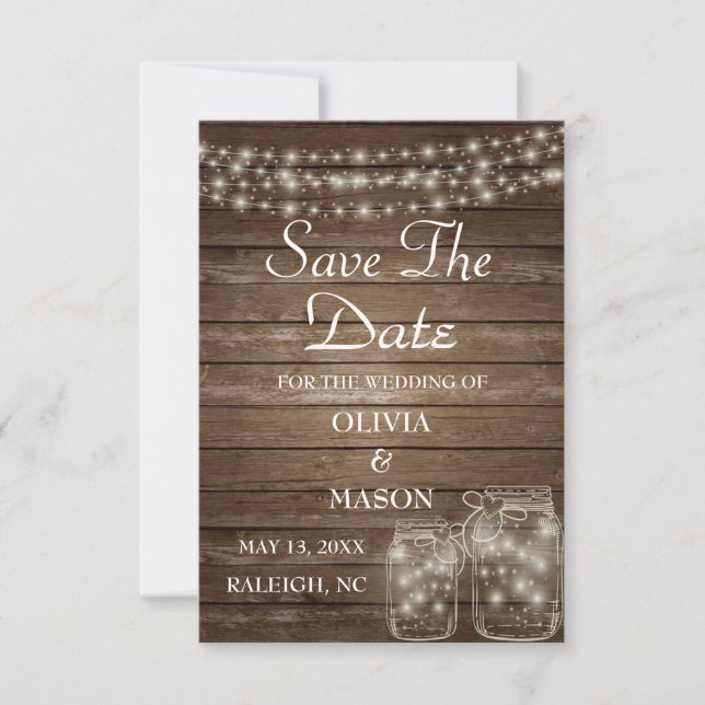 Save the Date elegant Rustic Mason Jar Lights (Vorderseite)