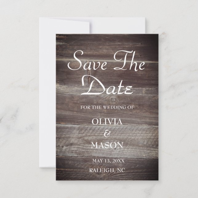 Save the Date elegant Rustikales Holz strukturiert (Vorderseite)