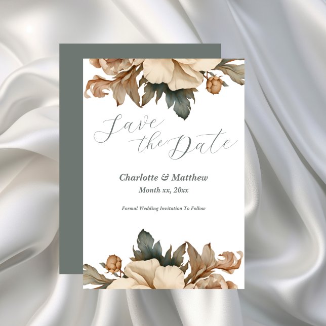 Save the Date Elegant Taupe Floral (Elegant Taupe Floral Wedding Save The Date Announcement)