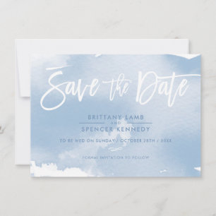 SAVE THE DATE elegante, blassblaue Wasserfarbe
