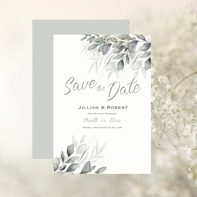 Save the Date Elegante Blätter (Save The Date Elegant Watercolor Leaves)