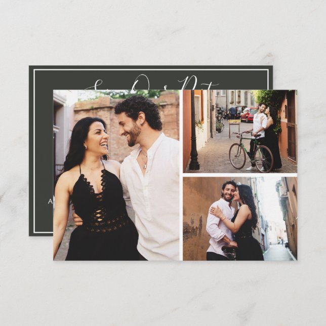 Save the Date Elegante Blush Bloral 3-Foto-Karte Einladung (Vorne/Hinten)