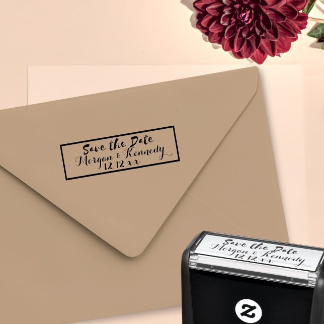 Save the Date Elegante Briefmarke für Hochzeiten Permastempel (Add your names and wedding date and get stamp happy!)