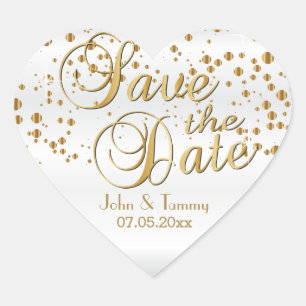 Save The Date   Elegante Gold Confetti Dots Herz-Aufkleber