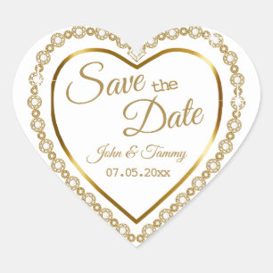 Save The Date Elegante Gold Diamonds Herz-Aufkleber