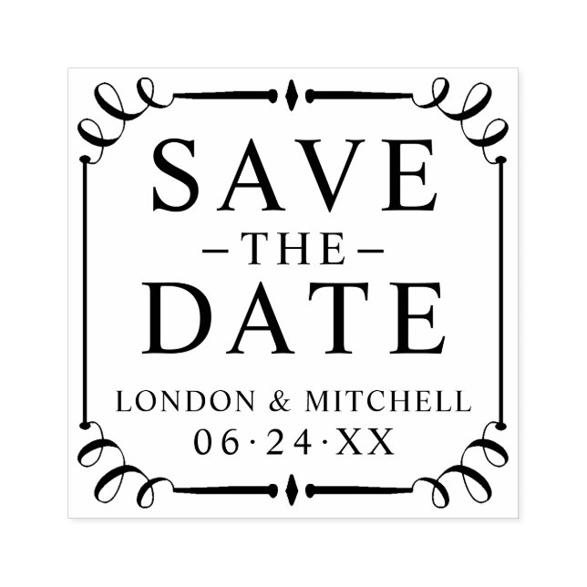 Save the Date elegante Rahmen-Hochzeitmonogramm Gummistempel (Prägung)