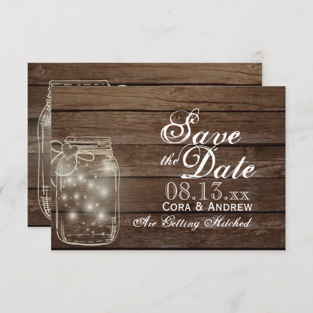 Save the Date - Elegante rustikale Mason Jar Light Einladung (Vorne/Hinten)