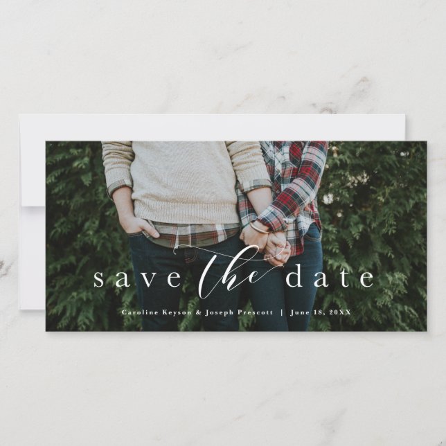 Save the Date elegante, waagerechte Fotokarte (Vorderseite)