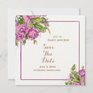 Save the Date Elegante Wasserfarben Rosenkarte