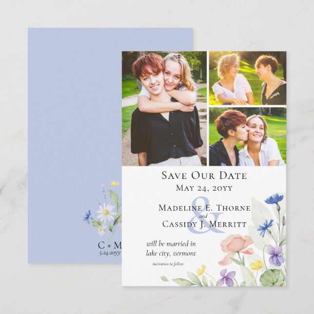 Save the Date Elegante Wildblumen Einladung (Vorne/Hinten)