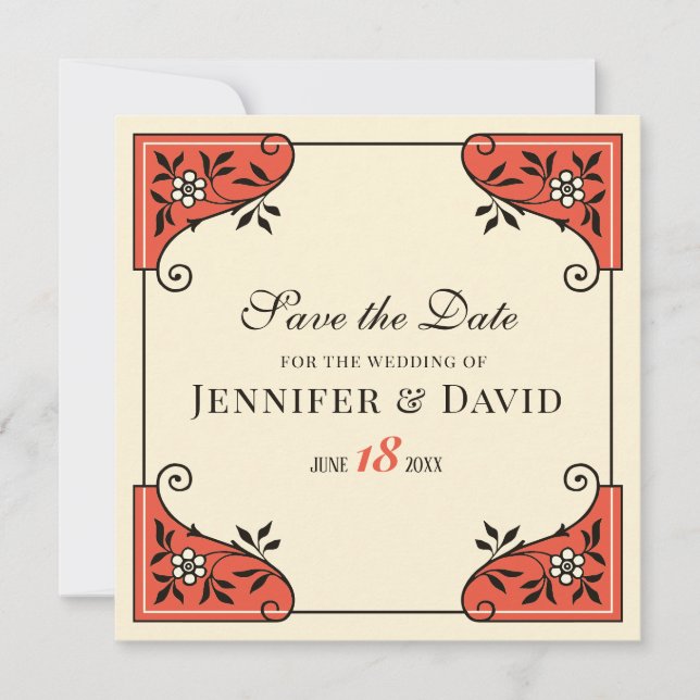 Save the Date Eleganter Blumenrahmen CC1250 Vintag Einladung (Vorderseite)