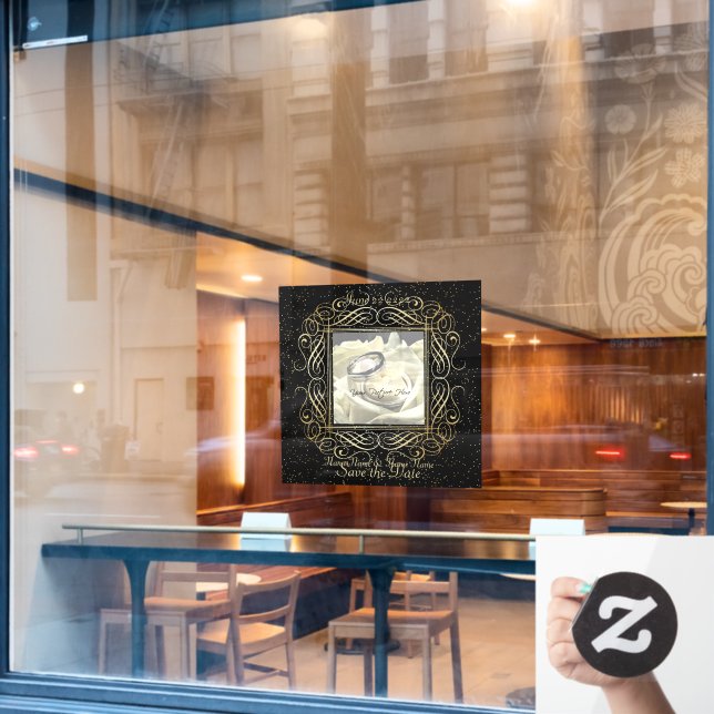 Save the Date Eleganter Gold Foil Dots Look Fensteraufkleber (Café-Fenster)