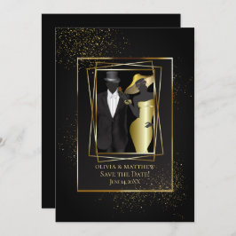 Save The Date | Eleganter Schwarz-Gold-Glitzer Einladung