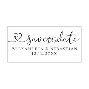 Save the Date Eleganter Scroll Herztext Gummistempel